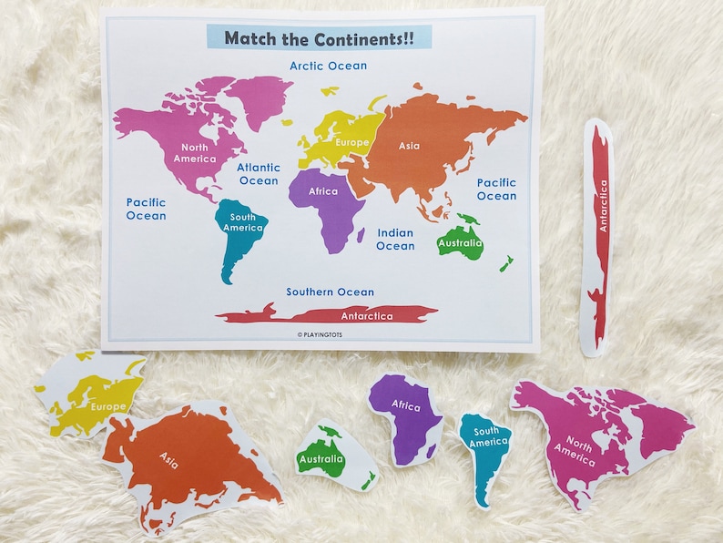 Kontinente passende Aktivität zum Ausdrucken, Kontinente der Welt, Weltkarte, Homeschool-Ressource, Lernbinder-Aktivitätsseite für Kinder Bild 4