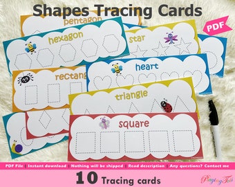 Shapes Tracing Activity Cards Printable, Trace 2D Shapes, Learning Shapes, Preschool Busy Box, PreK Task cards, Toddler Busy Bag, Traceables
