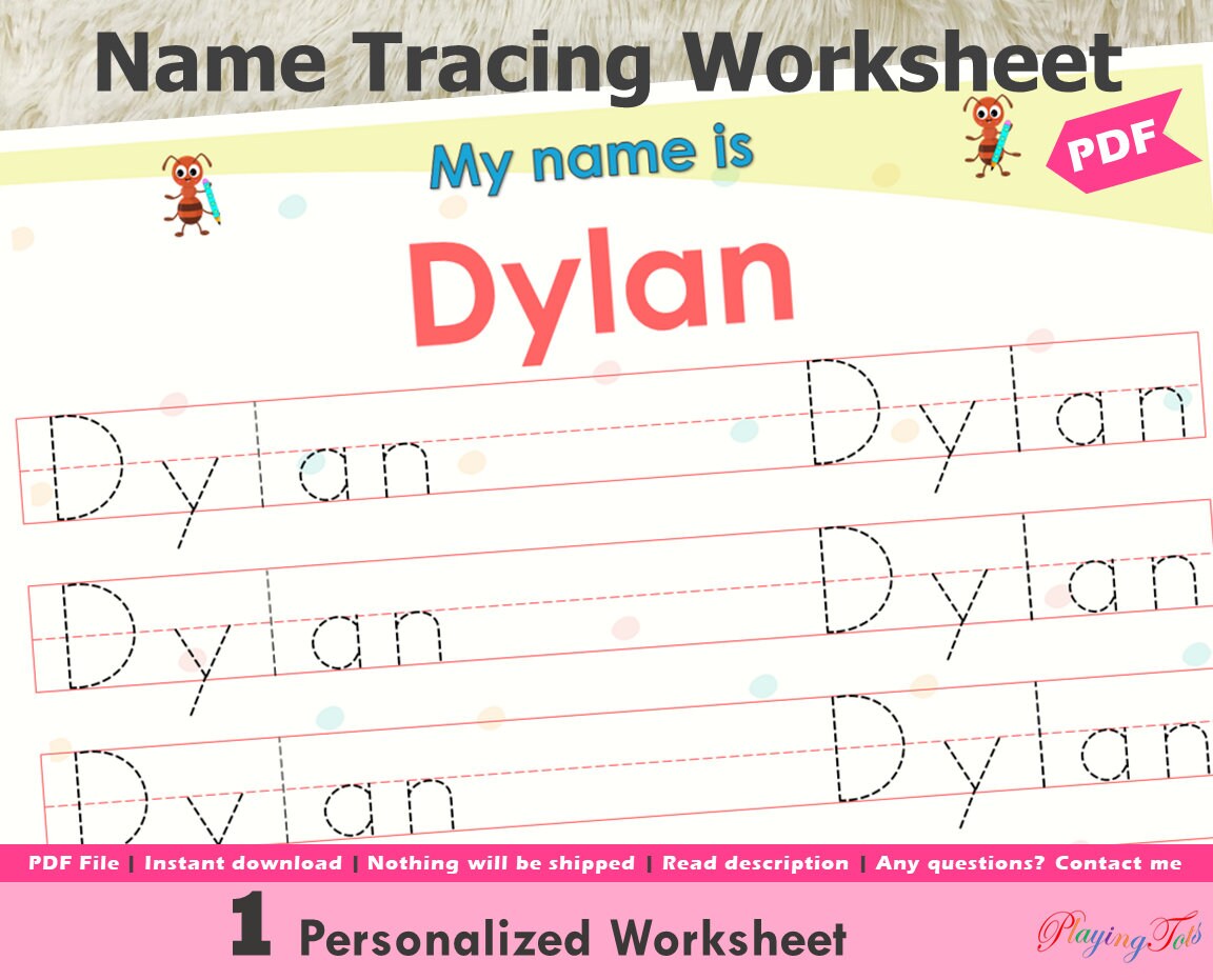 name tracing activity printable personalized name worksheet etsy