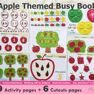 Apple Themed Busy Book Printable, Toddler Busy Book, Learning Binder, Quiet Book, Homeschool Binder, Fall Autumn Theme Activities