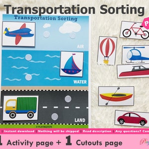 land air water transportation sorting activity printable etsy