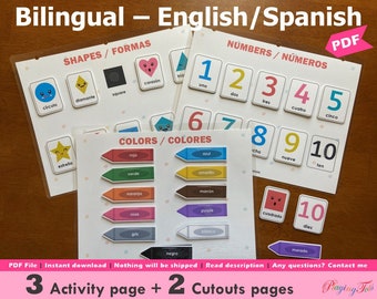 Bilingual Spanish Toddler Busy Book Printable, Learning Binder, Quiet Book, Homeschool Binder, Busy Books Pages, Preschool Activities, PreK,