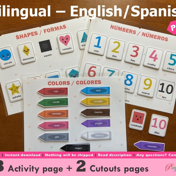 Bilingual Spanish Toddler Busy Book Printable, Learning Binder, Quiet Book, Homeschool Binder, Busy Books Pages, Preschool Activities, PreK,