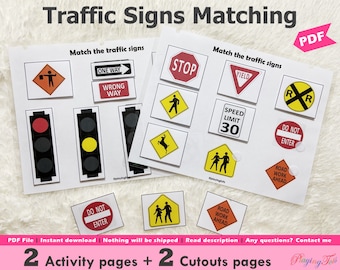road traffic signs matching activity printable for toddlers etsy