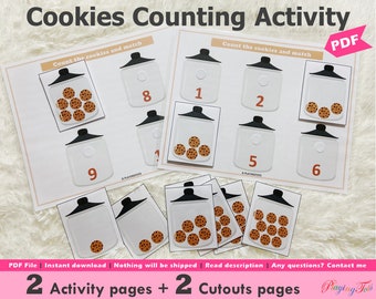 Cookies Counting Activity Printable, Learn to Count, Preschool Math, Toddler Busy Book Pages, Preschool Learning Binder, Prek Busy Binder