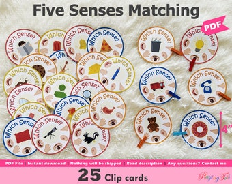 Five Senses Match and Clip Activity Imprimable, 5 Senses Matching, Homeschool Resource, Busy Bags Activity, Tout-petits, Enfants d’âge préscolaire, 5 Sens