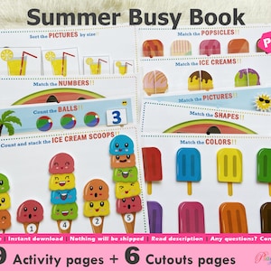 Summer Toddler Busy Book Printable, Learning Binder, Quiet Book, Travel Vacation Activities, Educational Worksheets, Home school