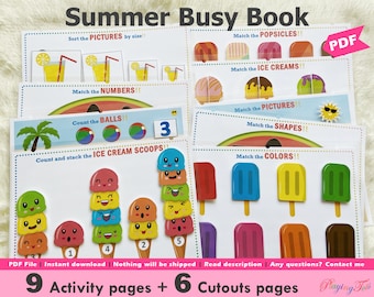 Summer Toddler Busy Book Printable, Learning Binder, Quiet Book, Travel Vacation Activities, Educational Worksheets, Home school