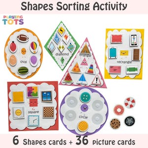 Shapes Pictures Sorting Activity Printable, Sort by Shape, Shapes Matching game, Busy Bags Activity, Toddlers and Preschoolers