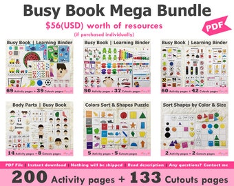 Toddler Busy Book Printable, Mega Bundle, Toddler Learning Binder, Quiet Book, Homeschool Binder, Preschool Busy Binder