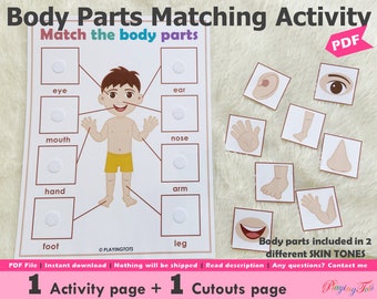 Body Parts Matching Activity Printable, Toddler Busy Book Pages, Learning Binder Activity Pages, Homeschool Resource