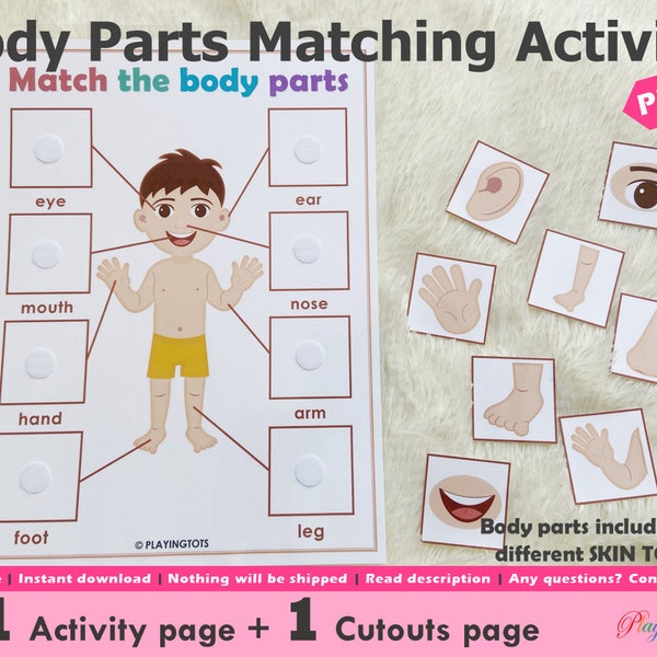 Body Parts Matching Activity Printable, Toddler Busy Book Pages, Learning Binder Activity Pages, Homeschool Resource