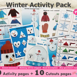 Winter Toddler Busy Book Printable, Snowman Themed Activities, Winter Clothes, Quiet Book, Busy Books Activity Pages, Learning binder