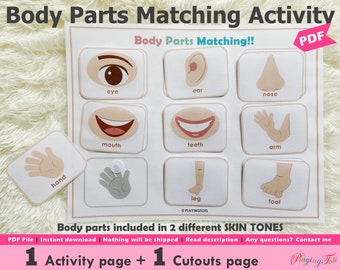 Body Parts Matching Activity Printable, Toddler Busy Book Pages, Learning Binder Activity Pages, Homeschool Resource