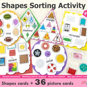 Vormen Foto's sorteeractiviteit Afdrukbaar, sorteren op vorm, vormen Matching-spel, drukke tassen activiteit, peuters en kleuters