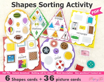 Shapes Pictures Sorting Activity Printable, Sort by Shape, Shapes Matching game, Busy Bags Activity, Toddlers and Preschoolers