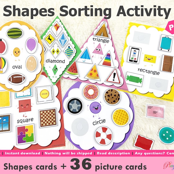 Shapes Pictures Sorting Activity Printable, Sort by Shape, Shapes Matching game, Busy Bags Activity, Toddlers and Preschoolers