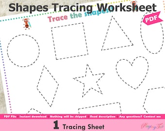2D Shapes Tracing Printable, Tracing Worksheet, Preschool Worksheet, Toddler Tracing, Homeschool Printables
