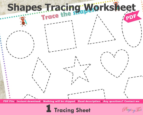 2d shapes tracing printable tracing worksheet preschool etsy new zealand