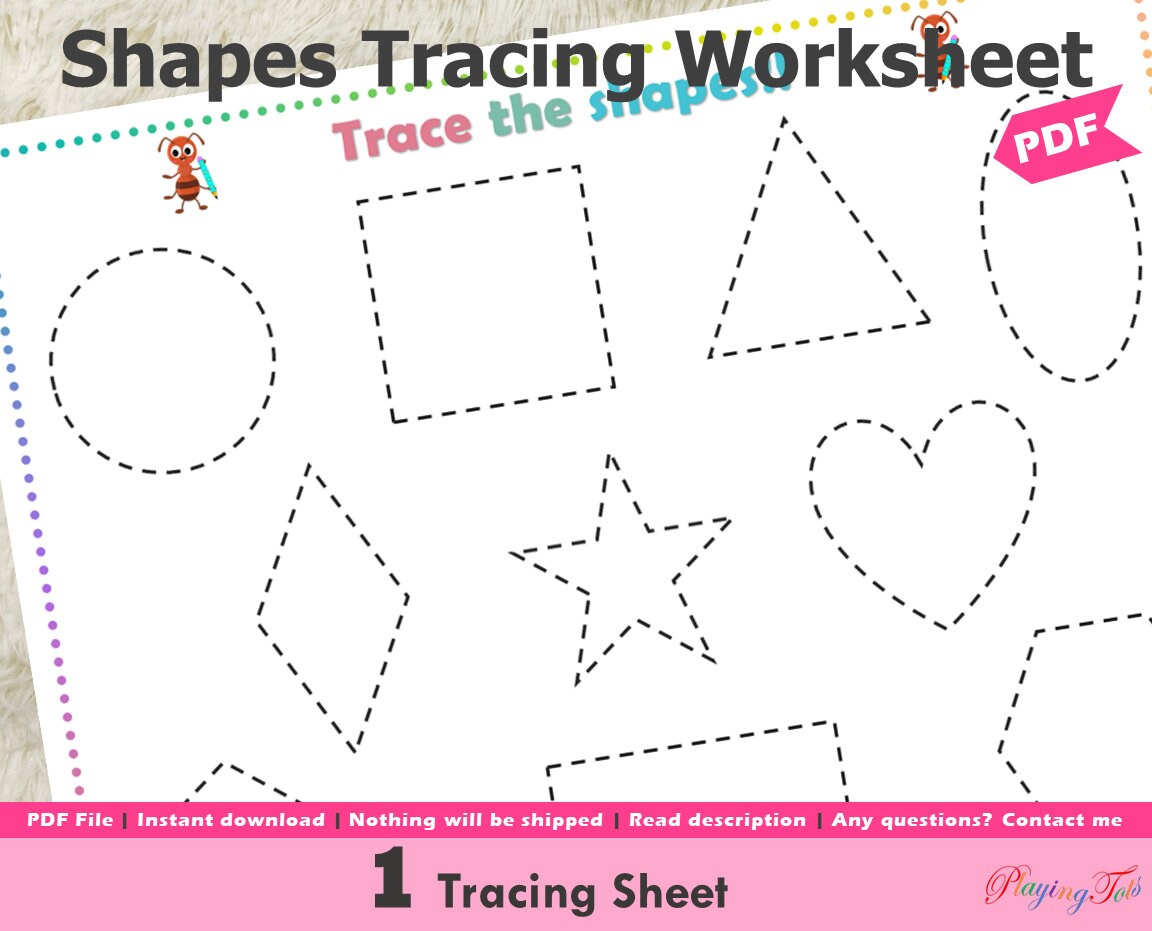 2d shapes tracing printable tracing worksheet preschool etsy