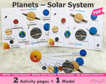 Solar System Planets Printable, Planets Matching Activity, Toddler Busy Book Pages, Learning Folder, Early Education Resource, Homeschooling