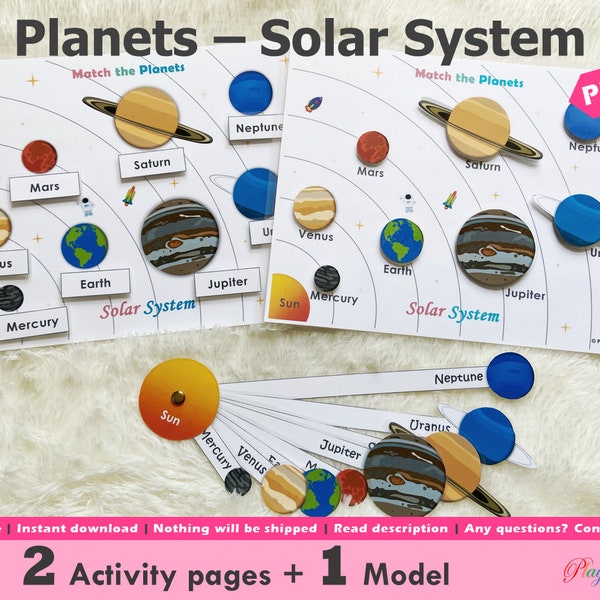 Solar System Planets Printable, Planets Matching Activity, Toddler Busy Book Pages, Learning Folder, Early Education Resource, Homeschooling