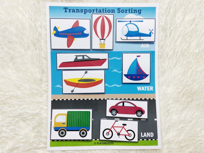 Land Air Water Transportation Sorting Activity Printable, Toddler Busy Book, Learning Binder, Toddler Worksheets, Preschool Activity, PreK image 2