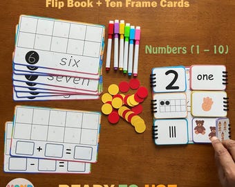 Numbers Flip Book, Ten Frames Counting Activity, Preschool Math Center, PreK Early Learning, Toddler Busy Bags, Fully Assembled