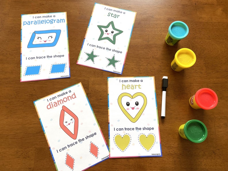 Shapes PlayDoh Cards Printable, Play Dough Activity, Toddlers, Preschool Printables, PreK, Homeschool, 2D Geometric Shape, Montessori image 2