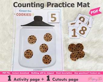 Compter la pratique imprimable, activité de comptage des cookies, mathématiques préscolaires, page de livre occupée pour tout-petits, classeur d'apprentissage, mathématiques prék, mathématiques Montessori