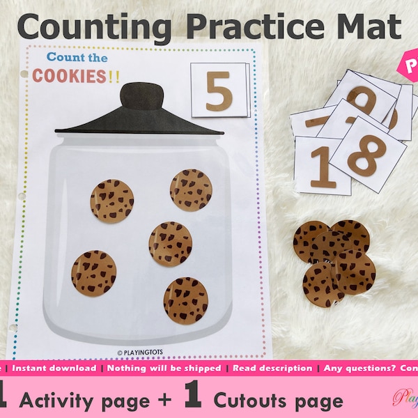 Counting Practice Printable, Cookies Counting Activity, Preschool Math, Toddler Busy Book Page, Learning Binder, Prek Math, Montessori Math