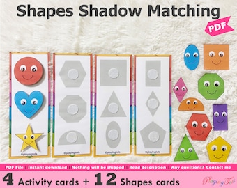 2D Shapes Silhouette or Shadow Matching Activity Printable, Shapes Match, Toddler Busy Bag Activities, Task Box, Busy Box, Quiet Time Task