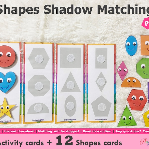 2D Shapes Silhouette or Shadow Matching Activity Printable, Shapes Match, Toddler Busy Bag Activities, Task Box, Busy Box, Quiet Time Task