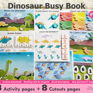 Dinosaur Toddler Busy Book Printable, Learning Binder, Educational Printable, Fun Quiet Book, Homeschool Binder, Busy Books Pages