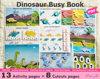Dinosaur Toddler Busy Book Printable, Learning Binder, Educational Printable, Fun Quiet Book, Homeschool Binder, Busy Books Pages