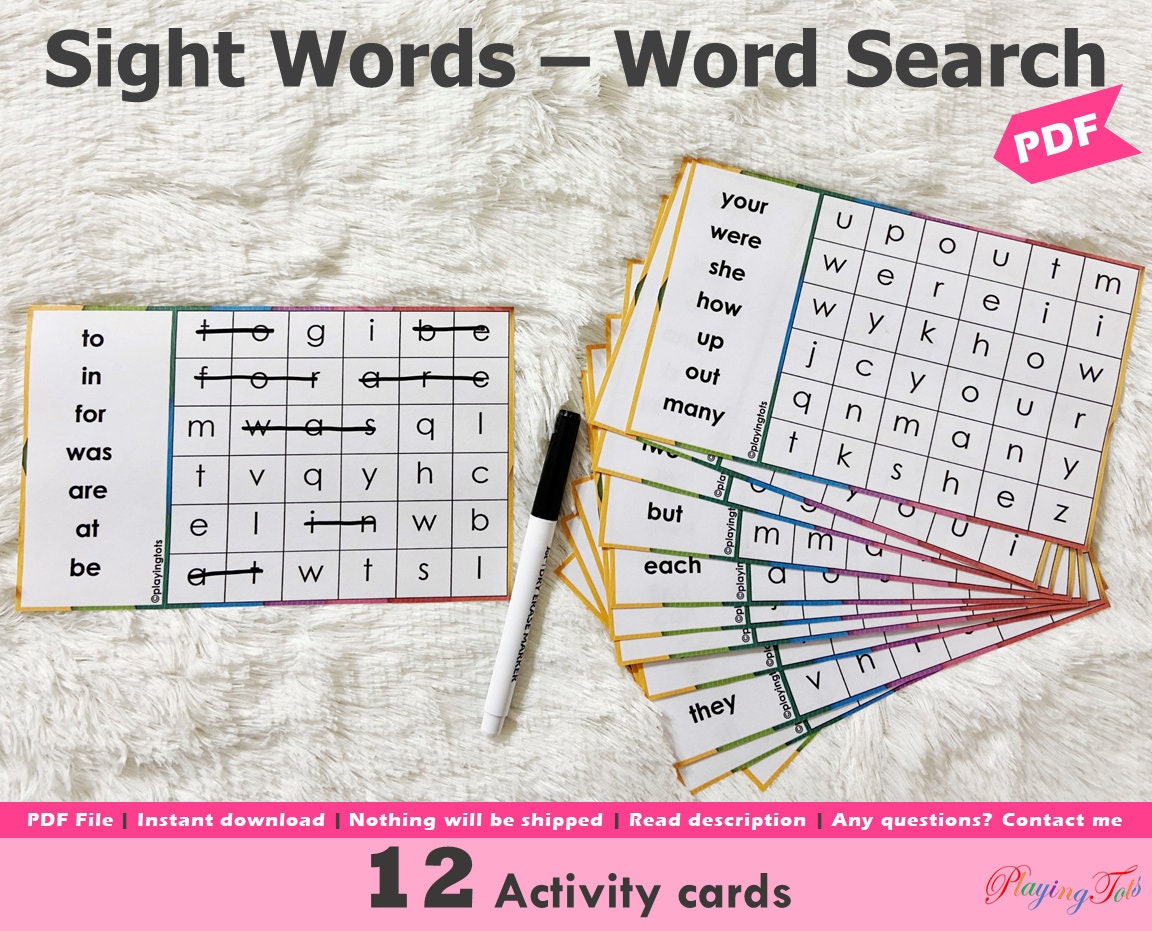 sight words word search activity printable sight words game etsy