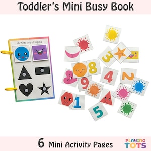Toddler Mini Busy Book Printable, Travel Size Activity Book, Quiet Book, Matching First Busy Book for Babies, Car Ride Book, Learning Binder