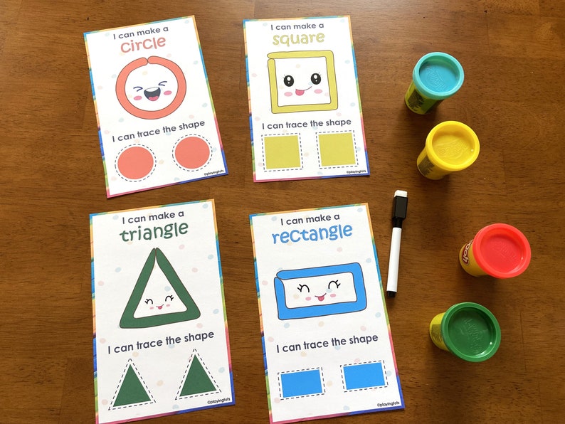 Shapes PlayDoh Cards Printable, Play Dough Activity, Toddlers, Preschool Printables, PreK, Homeschool, 2D Geometric Shape, Montessori image 3