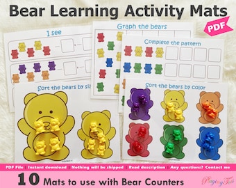 Tappetini per l'apprendimento stampabili Bear Counters, raccoglitore per l'apprendimento, libro occupato, libro tranquillo, raccoglitore homeschool, matematica Montessori, matematica prescolare e prescolastica