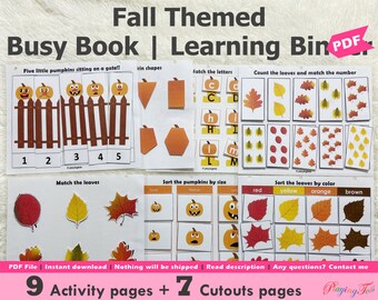 Fall or Autumn Busy Book Printable for Toddlers, Learning Activities, Homeschool Resource, Learning Folder, Educational Busy Book Pages
