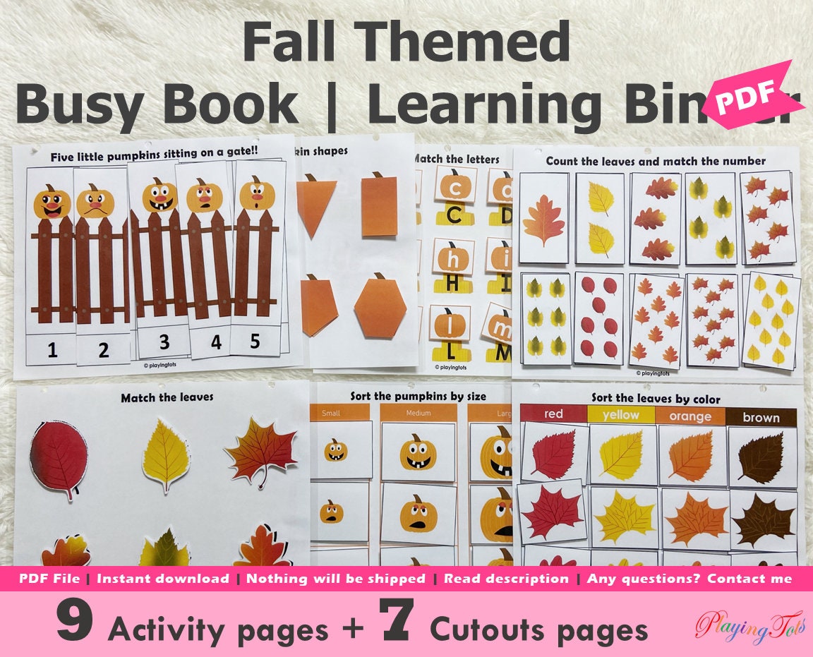 Fall or Autumn Busy Book Printable for Toddlers, Learning Activities,…