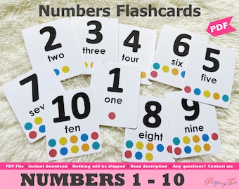 Number Flashcards Printable, Numbers 1 to 10 Cards, Minimalist Toddler Learning Cards, Homeschool, Preschool and PreK resource