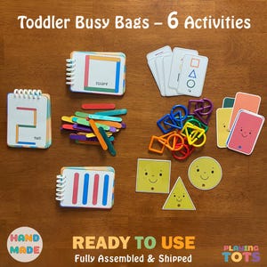 Toddler Busy Bags, Grab and Go Travel Zip Bags, Fully Assembled, Travel toys, Quiet time Activity, Preschool, Montessori, Task Center Box