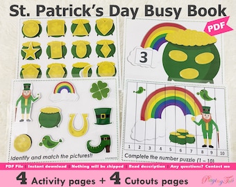 St Patricks Day Busy Book Printable for Toddlers, Quiet Book, Busy Books Activity Pages, Learning binder