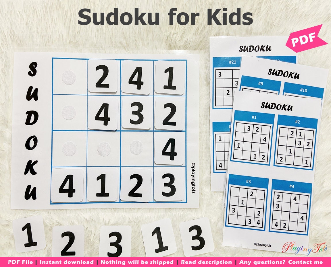 sudoku or suduko puzzle printable for kids diy sudoku etsy