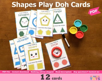 Shapes PlayDoh Cards Printable, Play Dough Activity, Toddlers, Preschool Printables, PreK, Homeschool, 2D Geometric Shape, Montessori