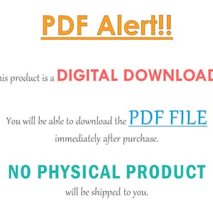Może przedstawiać: Grafika z ostrzeżeniem o pobraniu cyfrowym z tekstem w kolorze pomarańczowym, czerwonym i niebieskim. Tekst brzmi: "PDF Alert!!", "Ten produkt to POBIERANIE CYFROWE.", "Będziesz m&oacute;gł pobrać PLIK PDF natychmiast po zakupie.", "NIE BĘDZIE WYSYŁANY ŻADEN PRODUKT FIZYCZNY."