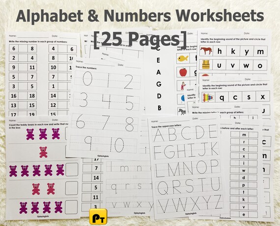 Alphabet and Numbers Worksheets Printable for Toddlers and | Etsy