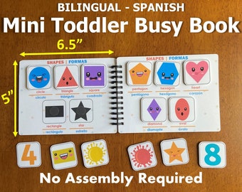 Mini Toddler Busy Book VOL8, Fully Assembled, First Bilingual Spanish Learning Binder, Quiet Book, Homeschool, Toddler Activity Book