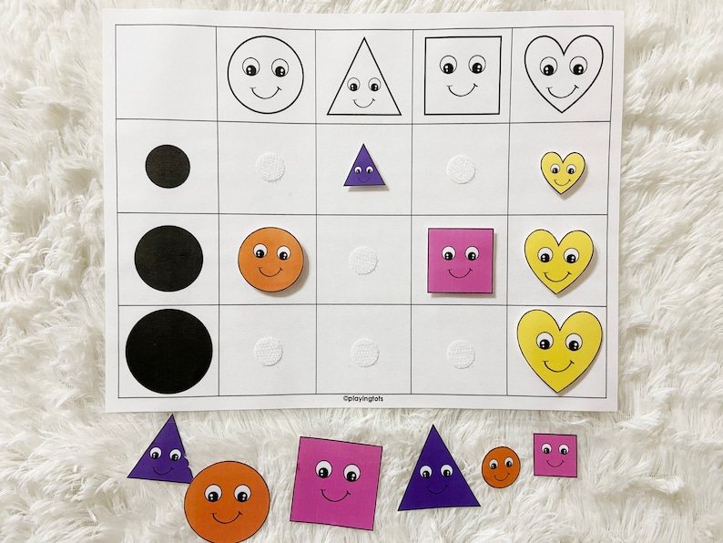 colors sorting and size sorting activity printable shapes